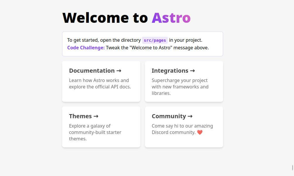 Astro initial page